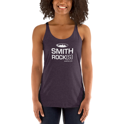 Vintage Purple Smith Rock(s) Women's Racerback Tank Top on Model